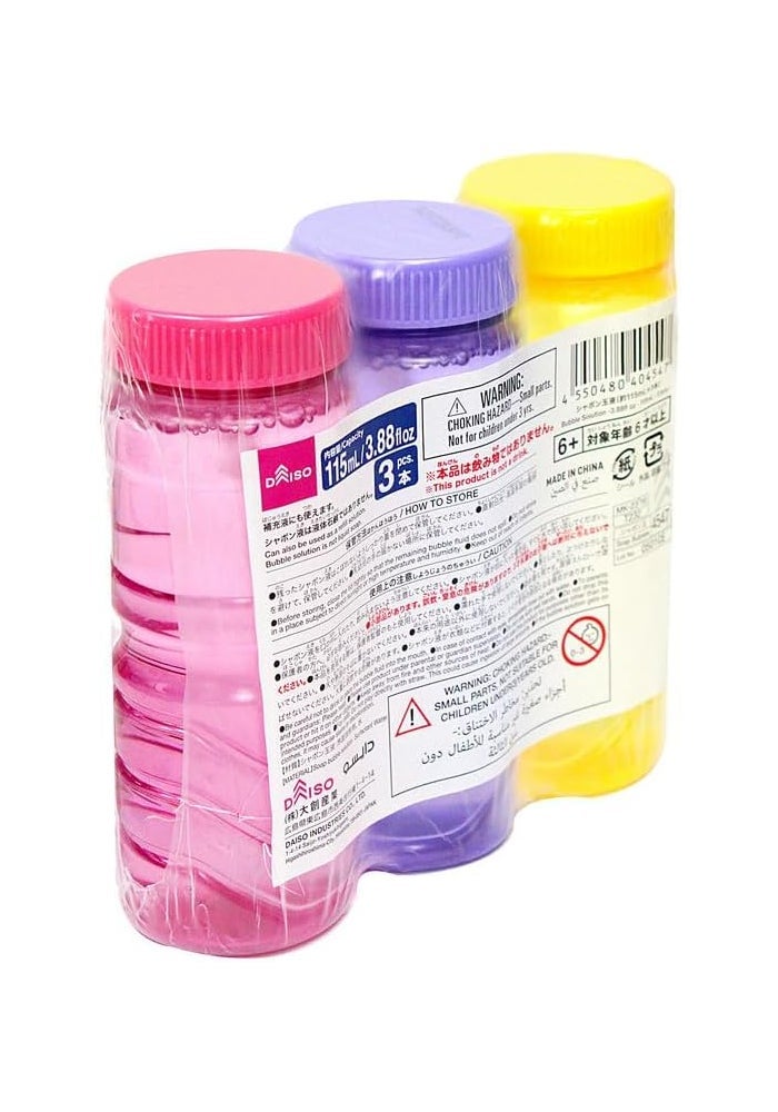 DAISO Bubble Solution Set - 3 Pcs, 115 mL Each in Yellow, Purple, and Pink - Image 2